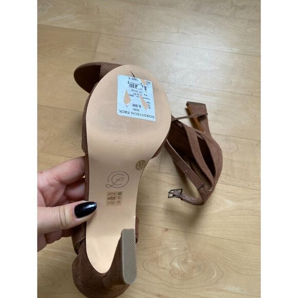 CHINESE Laundry New "Robby" Ankle Strap Brown Suede Sandal Flared Heel - Picture 4 of 9